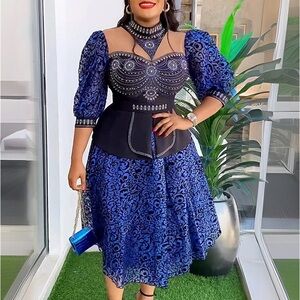 Elegant Blue Embroidered Dress